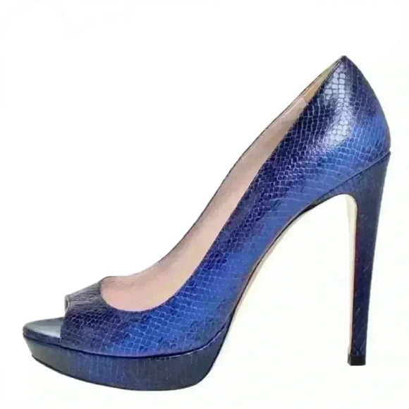 MIU MIU Blue Python Embossed Leather Peep Toe Platform Pumps - Picture 11 of 15